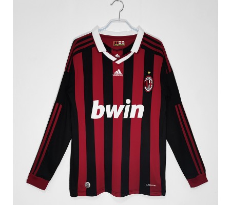 AC Milan 09/10 Home Red&Black Long Sleeve Soccer Jersey